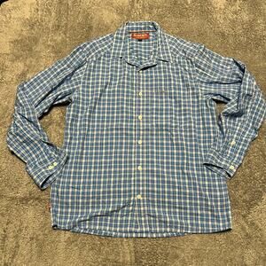 Simms Shirt Mens Large Plaid Blue Fishing Button Pocket Performance Long Sleeve